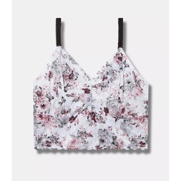 Torrid Unlined Lace Crop Bralette Floral White Purple Size 3X New - Picture 1 of 7